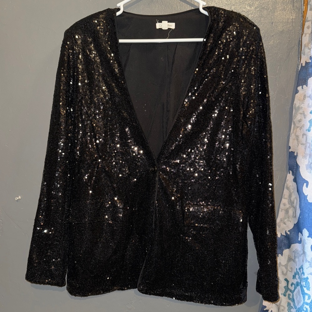 BLACK SEQUINED OVERSIZED BLAZER